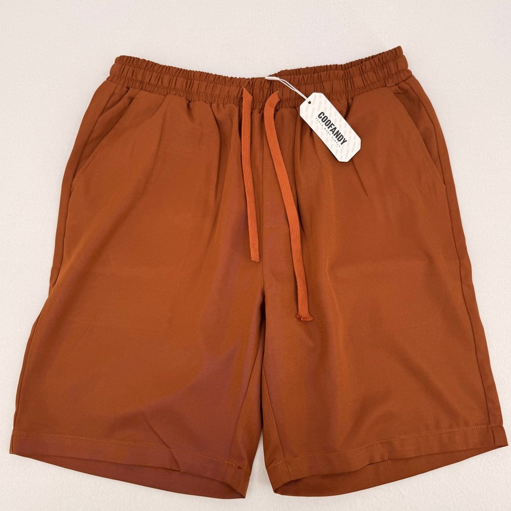 COOFANDY Mens Casual Drawstring Shorts Burnt Orange Elastic Waist Size S NWT
